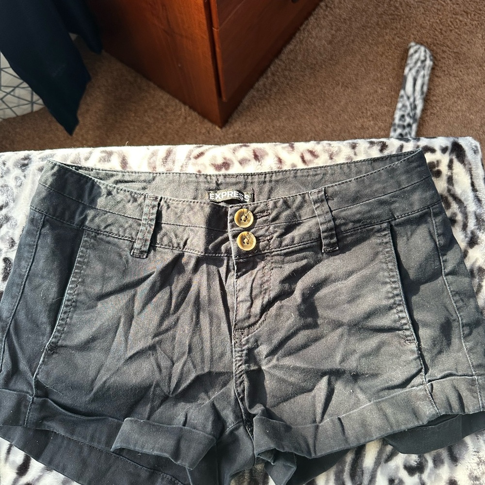 Express Black High Waist Shorts with Cuffed Edges